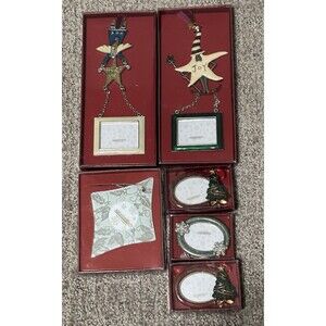 Lot of 6 Aaron Brothers Enamel Jeweled Photo Picture Frame Christmas Ornaments